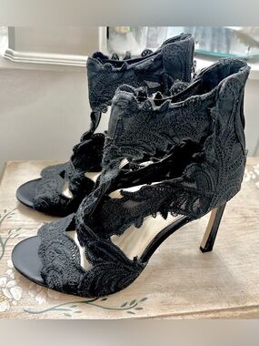 Black Lace High-Heel Sandals